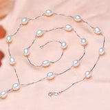 925 Silver Chain Freshwater Pearl Double Strip Necklace 7-8mm Pearl