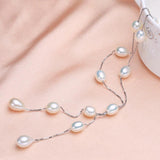 925 Silver Chain Freshwater Pearl Double Strip Necklace 7-8mm Pearl