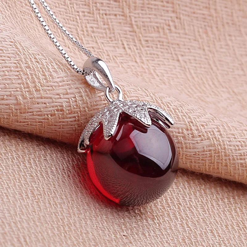 925 Silver Red Garnet Plant Leaves Pendant Necklace