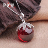 925 Silver Red Garnet Plant Leaves Pendant Necklace