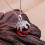 925 Silver Red Garnet Plant Leaves Pendant Necklace