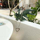 925 Silver Openwork Heart Necklace Irregular Chain Minimalist Jewelry