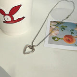 925 Silver Openwork Heart Necklace Irregular Chain Minimalist Jewelry