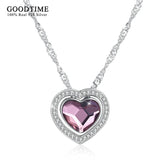 925 Silver Crystal Necklaces Double Heart Pendant Austrian Rhinestone Jewelry