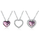 925 Silver Crystal Necklaces Double Heart Pendant Austrian Rhinestone Jewelry