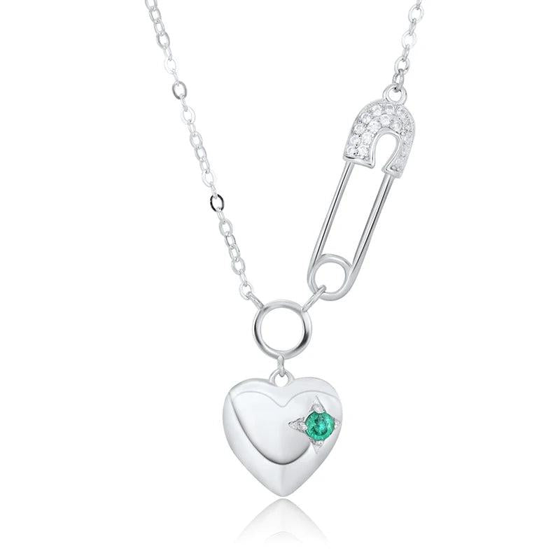 Emerald Heart Necklace 925 Silver Pendant Chain Gift