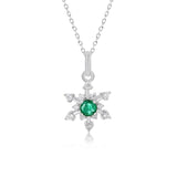 925 Silver Snowflake Pendant with Emerald Necklace