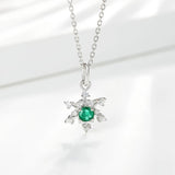 925 Silver Snowflake Pendant with Emerald Necklace