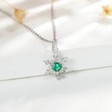 925 Silver Snowflake Pendant with Emerald Necklace