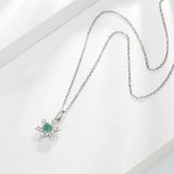 925 Silver Snowflake Pendant with Emerald Necklace