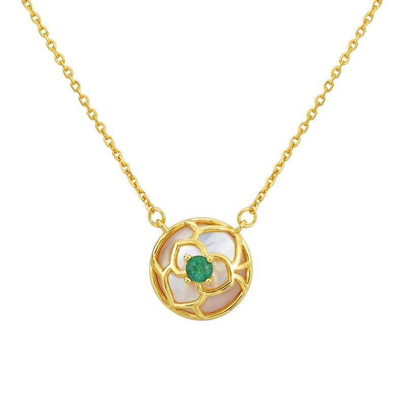 925 Silver Emerald Pendant Necklace for Women 18k Plated