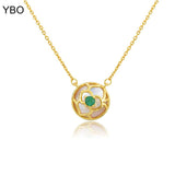925 Silver Emerald Pendant Necklace for Women 18k Plated