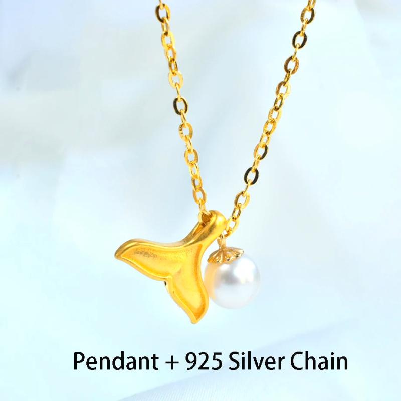 24K Gold Necklace with Pearl Pendant & 18K Chain