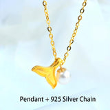 24K Gold Necklace with Pearl Pendant & 18K Chain