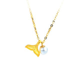 24K Gold Necklace with Pearl Pendant & 18K Chain