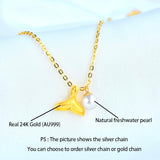 24K Gold Necklace with Pearl Pendant & 18K Chain