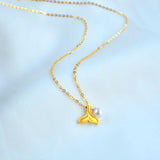 24K Gold Necklace with Pearl Pendant & 18K Chain
