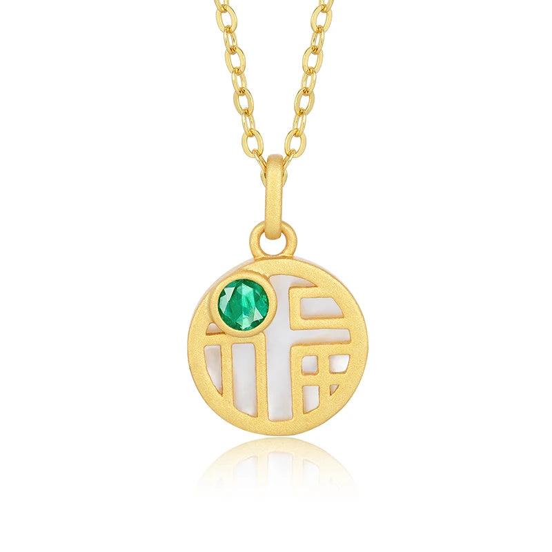 Emerald Pendant 925 Sterling Silver Fine Jewelry 18K Plated Round Necklace