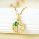 Emerald Pendant 925 Sterling Silver Fine Jewelry 18K Plated Round Necklace