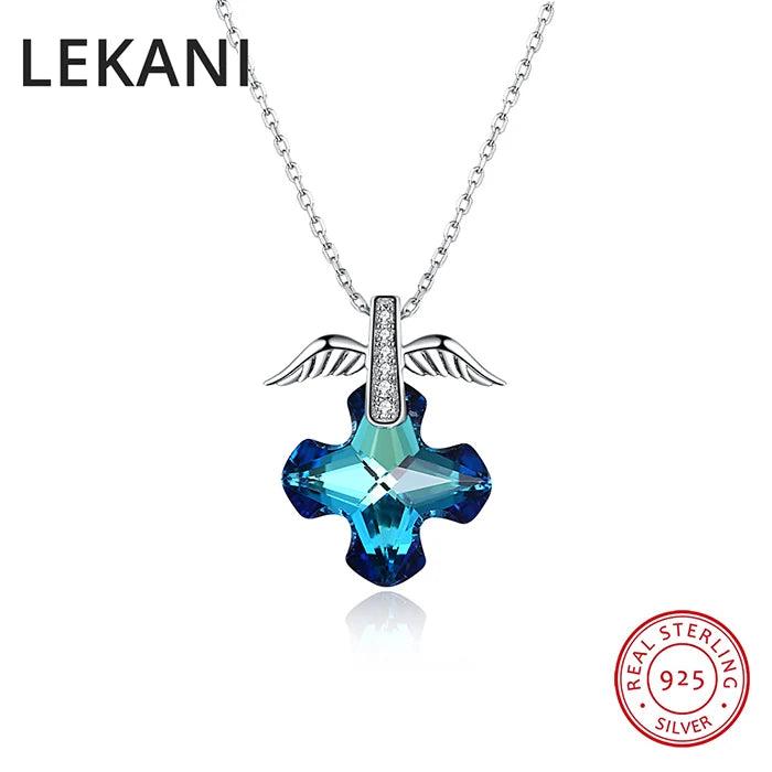 Vintage Retro Cross Wing Pendant Necklace with Crystals from Austria