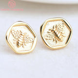 6PCS 13x13.5MM Brass Bee Stud Earrings DIY Jewelry Findings