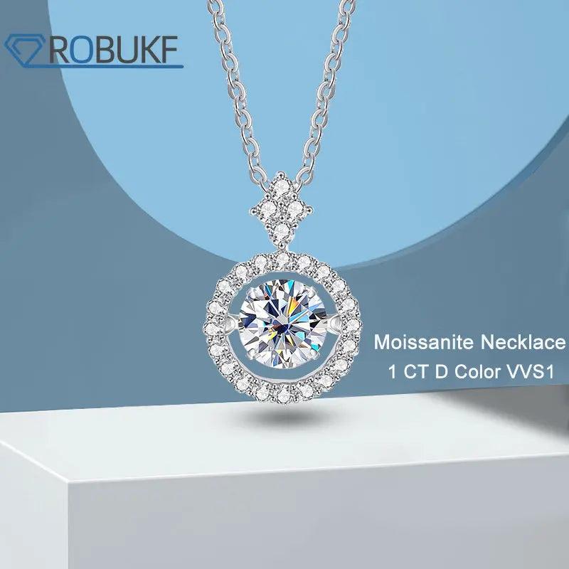 1CT Moissanite Pendant Necklace 925 Sterling Silver Sparkling Jewelry