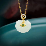 925 Sterling Silver Necklace Inlaid Hetian Jade Pendant Vintage Chinese Style