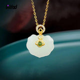 925 Sterling Silver Necklace Inlaid Hetian Jade Pendant Vintage Chinese Style