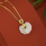 925 Sterling Silver Necklace Inlaid Hetian Jade Pendant Vintage Chinese Style