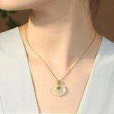 925 Sterling Silver Necklace Inlaid Hetian Jade Pendant Vintage Chinese Style