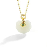 925 Sterling Silver Necklace Inlaid Hetian Jade Pendant Vintage Chinese Style