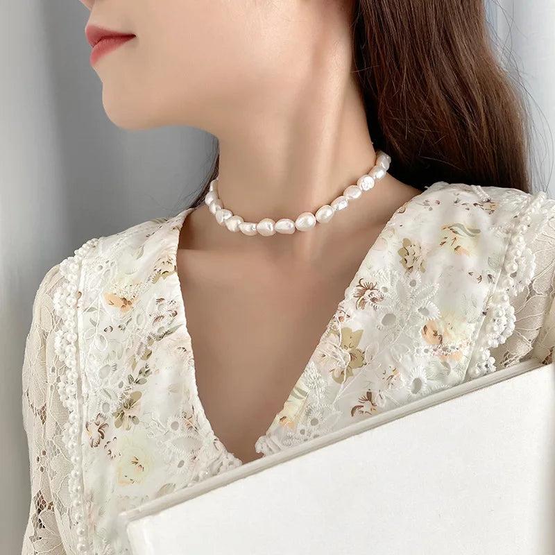 French Retro Shell Pearl Necklace S925 Sterling Silver Clavicle Chain