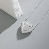 Minimalist Big Heart S925 Sterling Silver Snake Chain Necklace Women