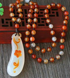 Chalcedony Carved Lucky Melon Pendant Necklace Sweater Chain