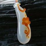 Chalcedony Carved Lucky Melon Pendant Necklace Sweater Chain
