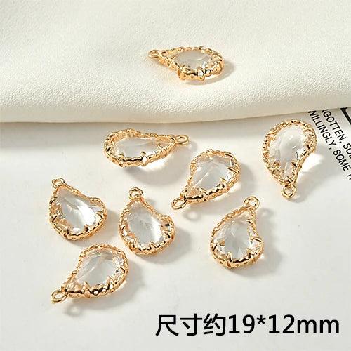 Water Drop Copper 18K Real Crystal Pendant DIY Earrings Necklace