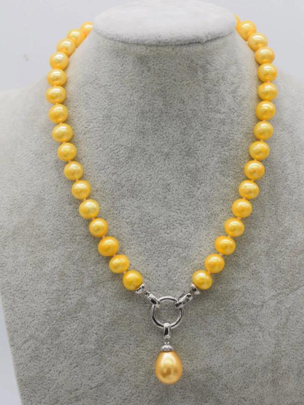 Freshwater Pearl Yellow 10-11mm Necklace 18 Inch Round Beads