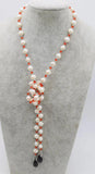 Freshwater Pearl Red/Black Quartz Necklace 40-Inch