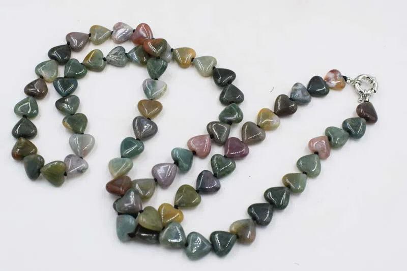 Agate Green Heart 12mm Necklace 30in Beads Nature Woman