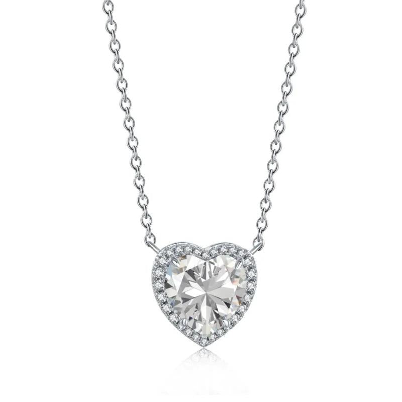 925 Silver Heart Citrine Moissanite Pendant Necklace for Women