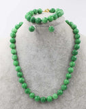 Green Jade Bracelet Earrings Necklace Set 18inch