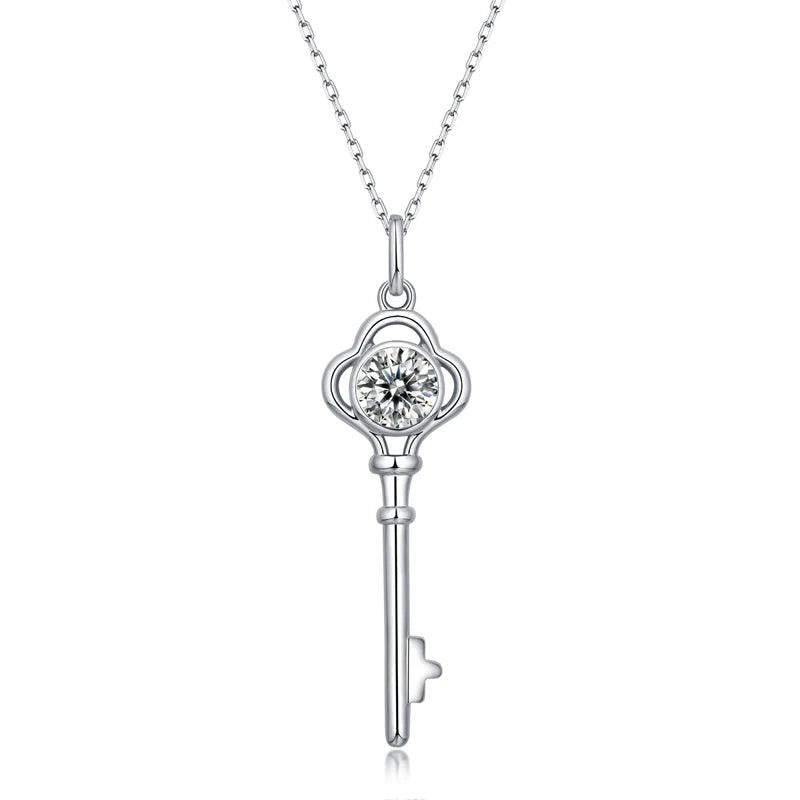 LAYA S925 Silver Key Pendant Necklace 1CT Moissanite