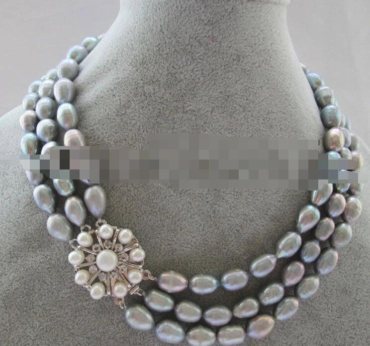 Natural Gray Baroque Rice Shape Freshwater Pearl Necklace