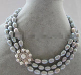 Natural Gray Baroque Rice Shape Freshwater Pearl Necklace
