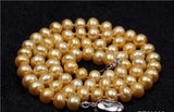 7-8mmAA Golden Oblate Pearl Necklace Beads Freshwater Dyeing