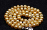 7-8mmAA Golden Oblate Pearl Necklace Beads Freshwater Dyeing