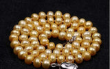 7-8mmAA Golden Oblate Pearl Necklace Beads Freshwater Dyeing