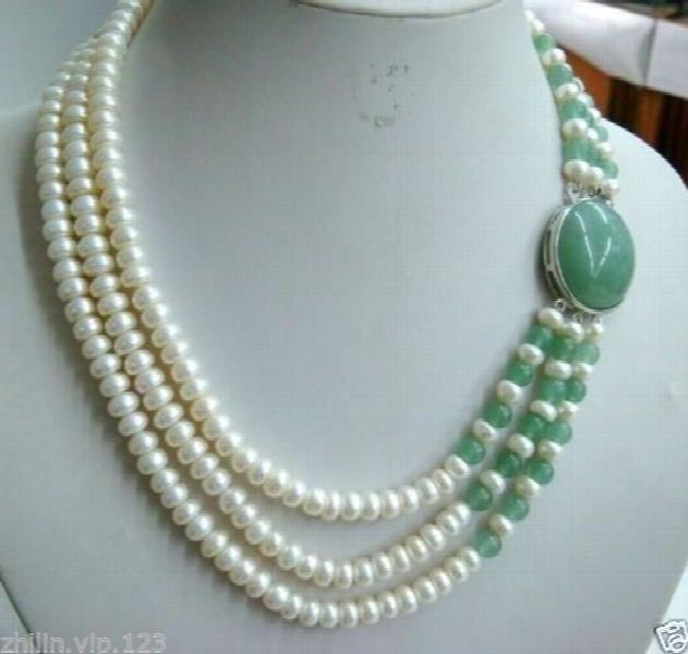 3 Row Freshwater Pearl Gem Stone Necklace