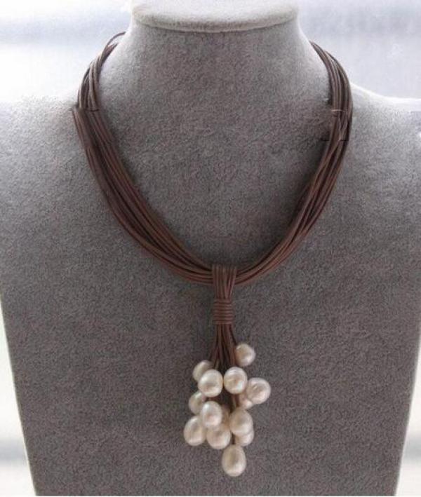 12mm Gray Freshwater Pearl Necklace Leather Cord Magnet Clasp