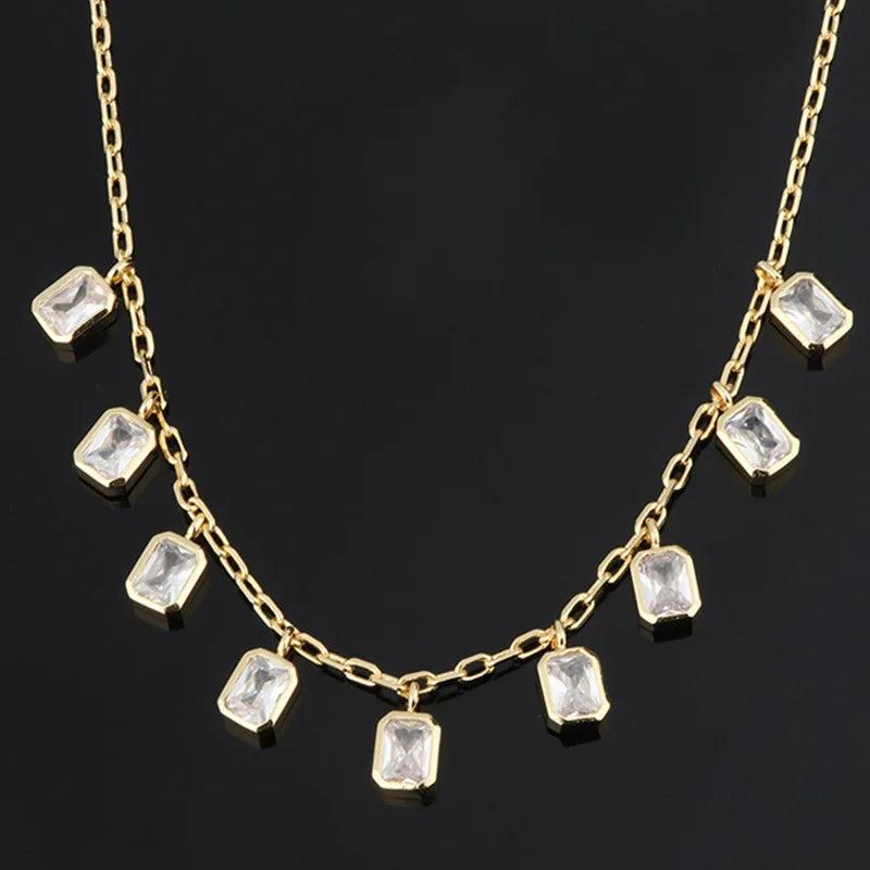 Green Zircon Tassel Collar Bohemian Necklace Female Collarbone Chain